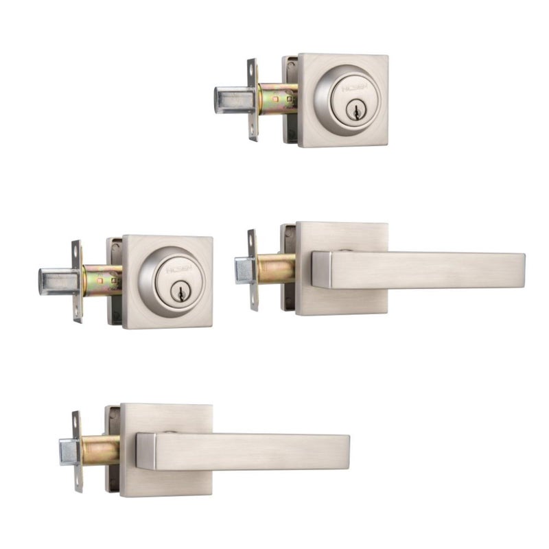 NCSEN 2 Pack Heavy Duty Square Exterior Door Lock Set with Deadbolt  Satin Nickel Door Locks for Front Door and Bedroom  Front Door Handle and Deadbolt Set - Image 1